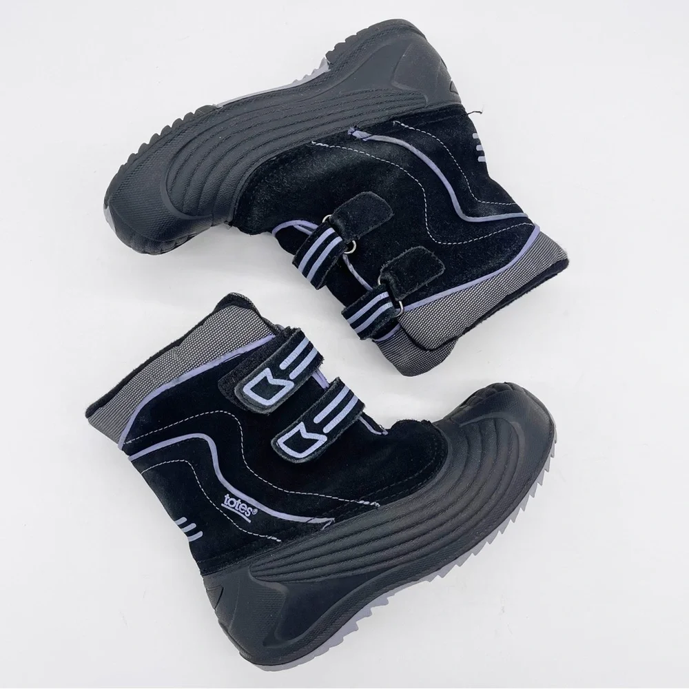 Totes Girls’ Waterproof Suede Rubber Hook and Loop Insulated Winter Boot